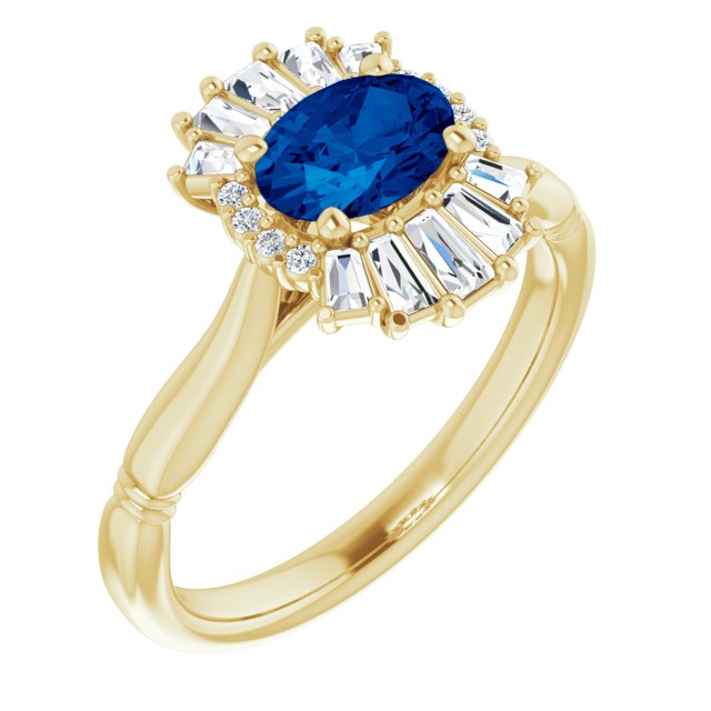 14K Yellow Natural Blue Sapphire & 1/4 CTW Natural Diamond Ring